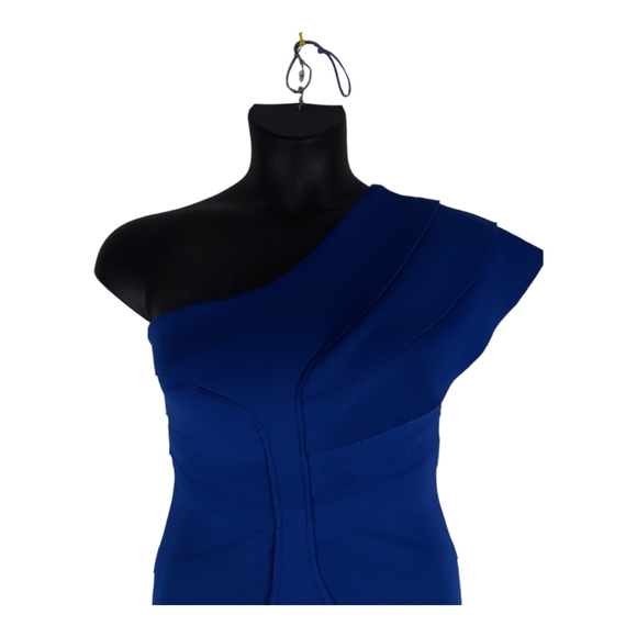 TS Three Seasons Sz 4 Dress One Shoulder Back Zipper Layered Raw Edges Blue NWOT - Picture 5 of 12